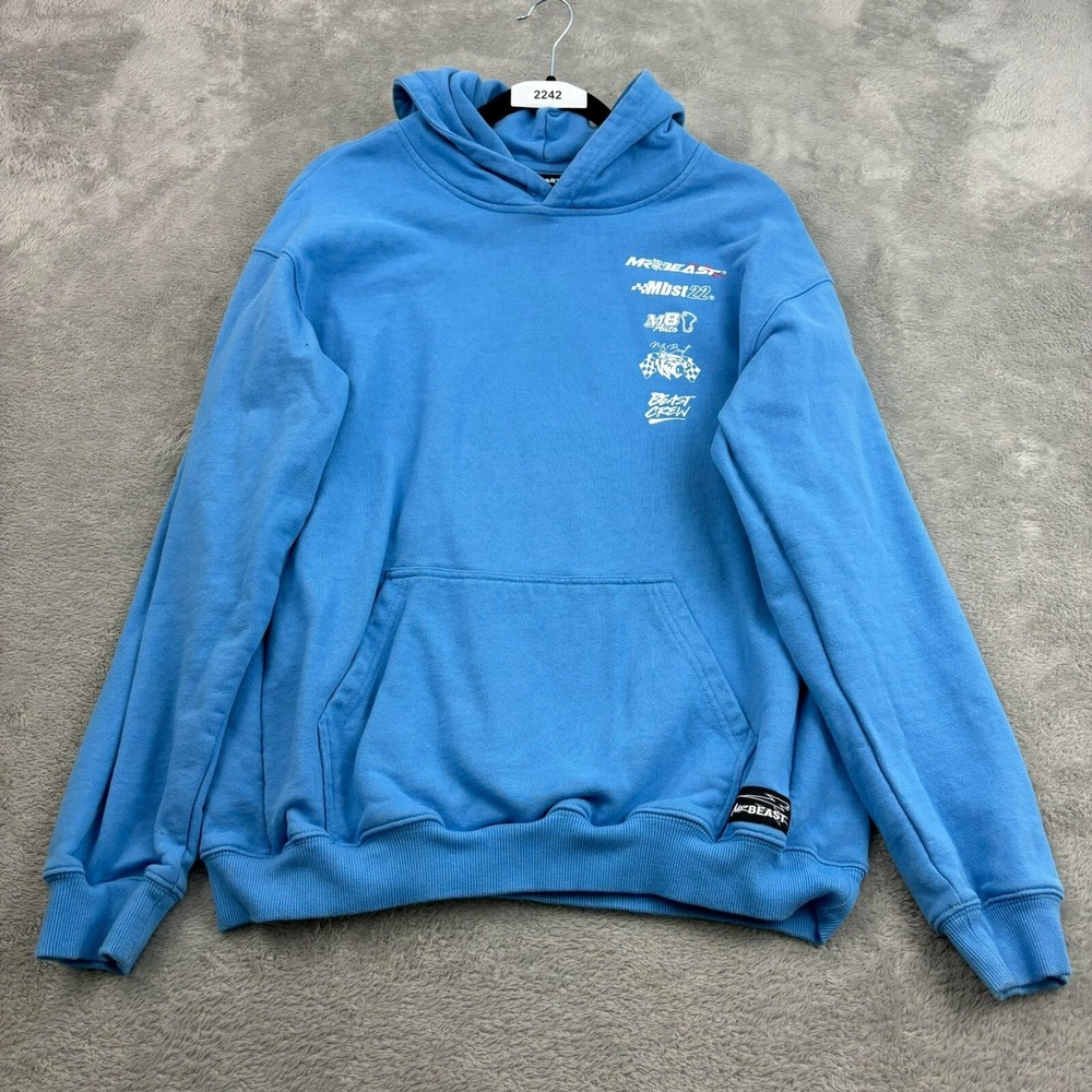 MrBeast Motorsports Hoodie Youth 16 Blue Cotton Logo Oversized Casual Activewear
